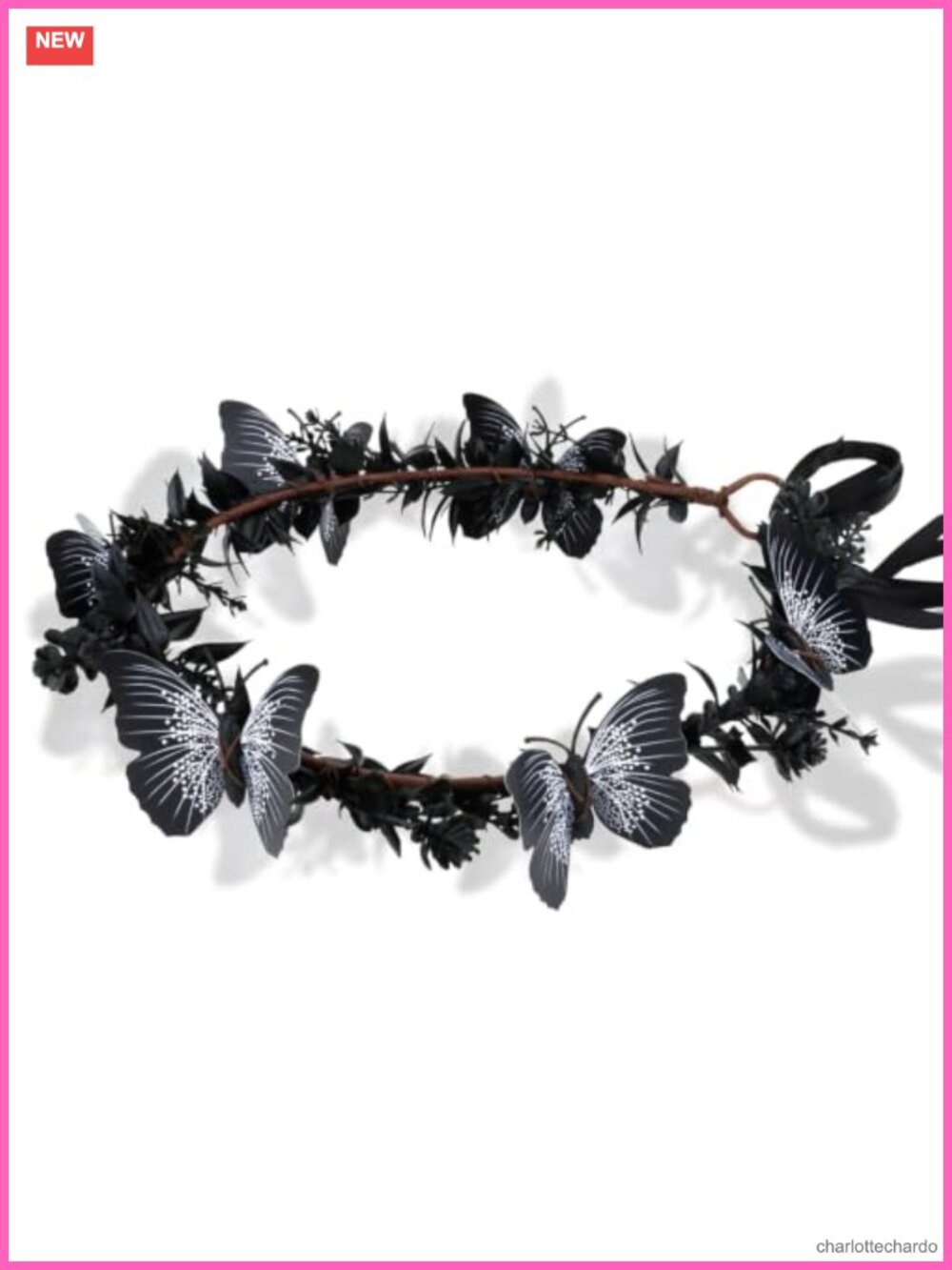 Gothic Black Butterfly Flower Crown Headband Halloween Witch Cosplay